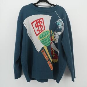 Inner Circle Graphic Knit Sweater Mens Size M Teal Blue Duck Diamond Basketball